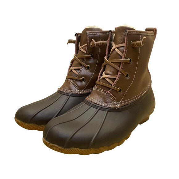 Serra Women’s Brown Leather Faux Fur-Lined Insulated Waterproof Duck Boots Sz 9 - Picture 3 of 11